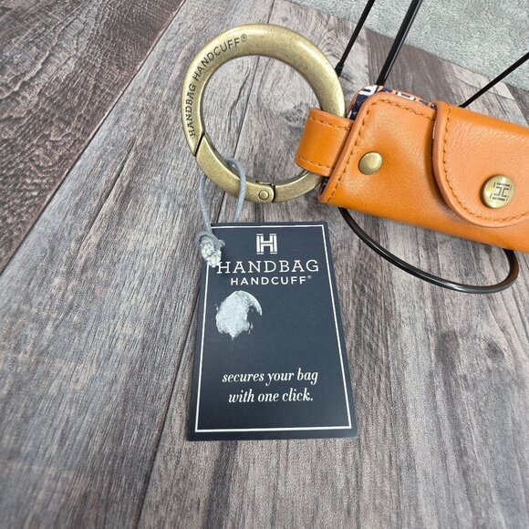 Handbag Handcuff Bag Restraint Security Cuff Strap Saddle Brown Faux Leather New - Picture 2 of 9